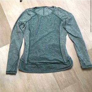 Race Your Pace Lululemon Long Sleeve Heathered Fuel Green Size 12